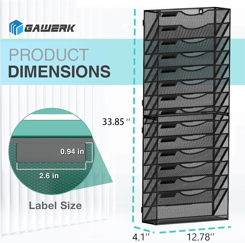 Gawerk 15-Tier Wall File Organizer Hanging Wall File Holder Wall Mount Paper ...