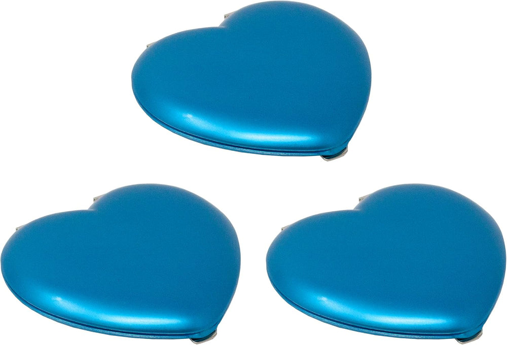 Set of 3 Contemporary Heart-Shaped Compact Mirrors with Reflective Finish (Blue)