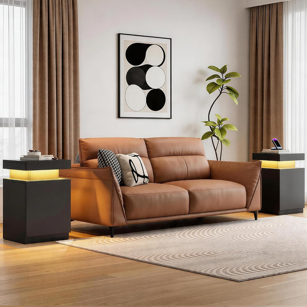Nightstands Set of 2, 17.7 Inches LED Night Stand Set 2 with Power Outlets, B...