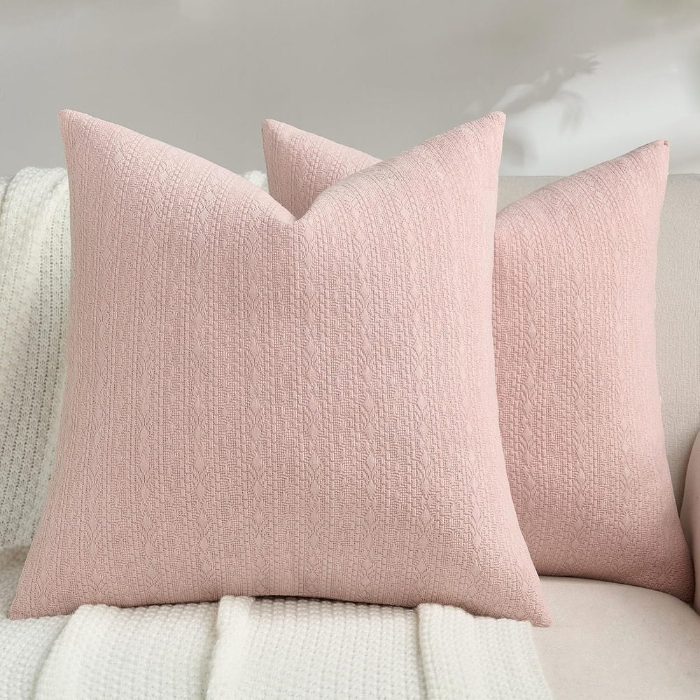 FUTEI Pack of 2 Chenille Throw Pillow Covers 20x20 Inch, Pink