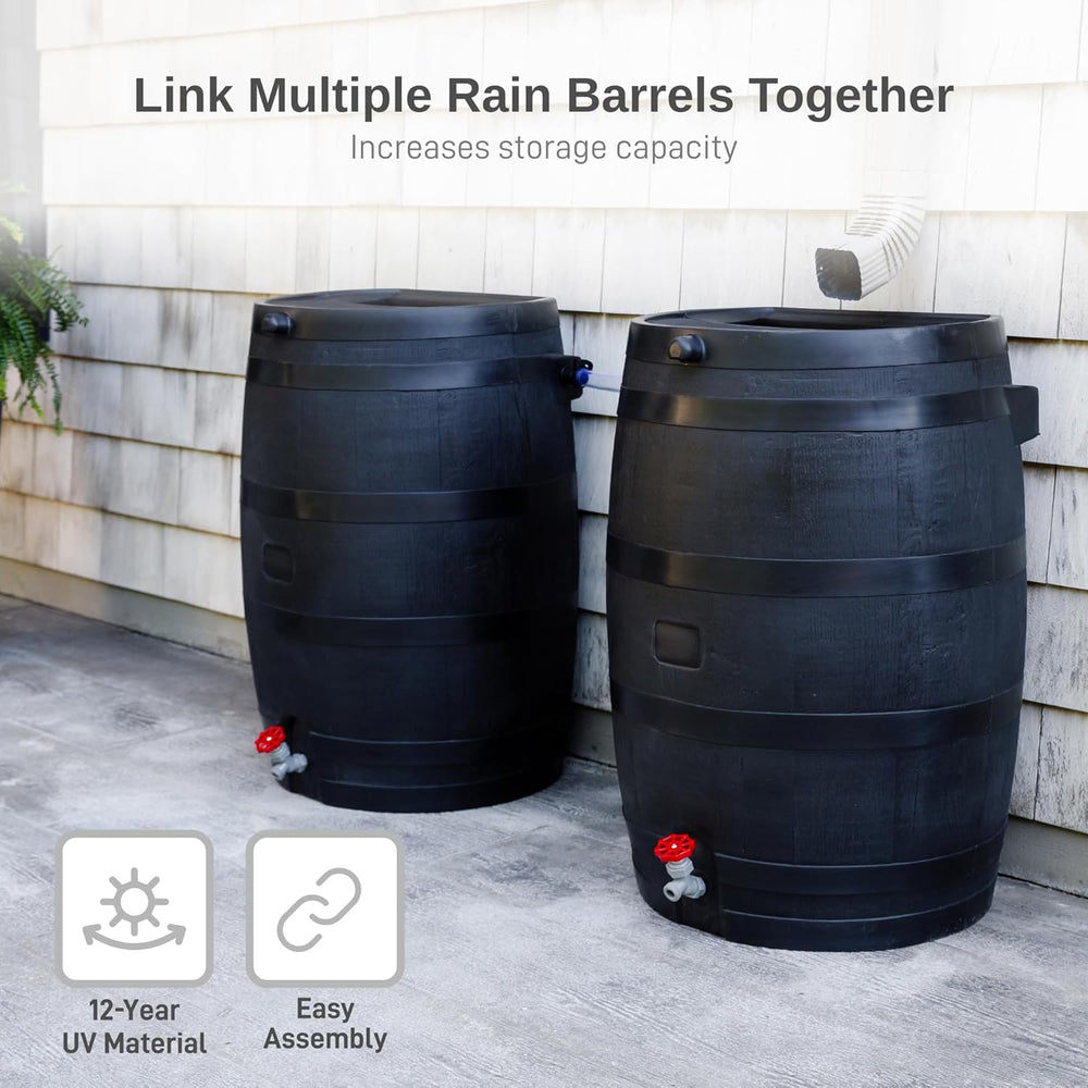 RTS Home Accents 50-Gallon ECO Rain Barrel Made with 100% Recycled Plastic, F...