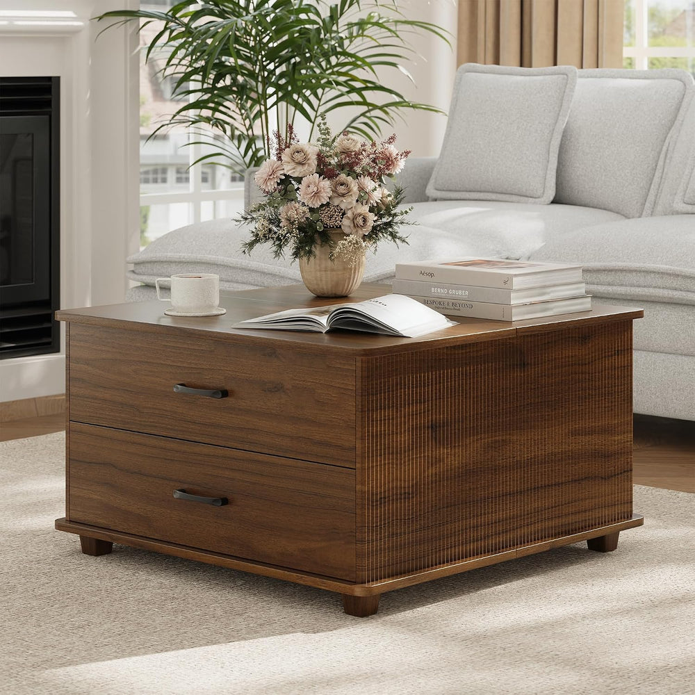 MALOL Storage Coffee Table with 2 Drawers & Flip-Top Lid with Hidden Stor...