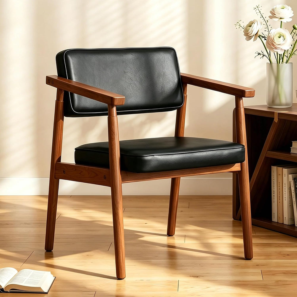LSSPAID Mid Century Dining Chairs Set of 1,Black Upholstered Pu Leather Armch...