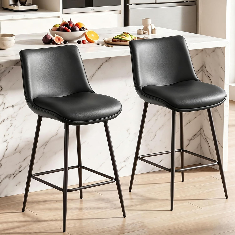 Counter Height Bar Stools Set of 3, FSC Certified Upholstered Faux Leather Ba...