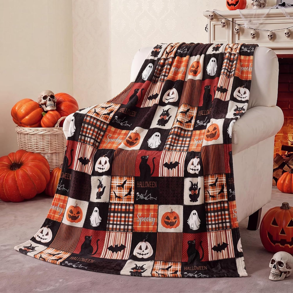 Halloween Throw Blanket 60"x50" Ghost Skull Black Cat Blanket Soft ...