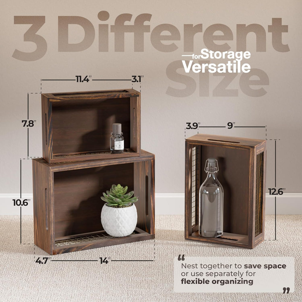 Set of 3 Large Wooden Nesting Countertop Basket for Display