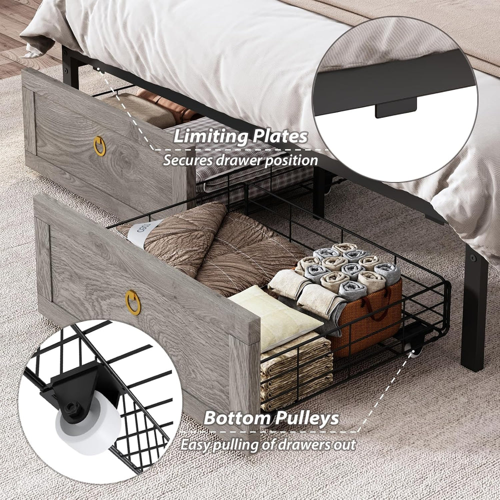 TIGUBFRE Full Bed Frame with Storage Headboard, Farmhouse Wood Bed Frame Full...