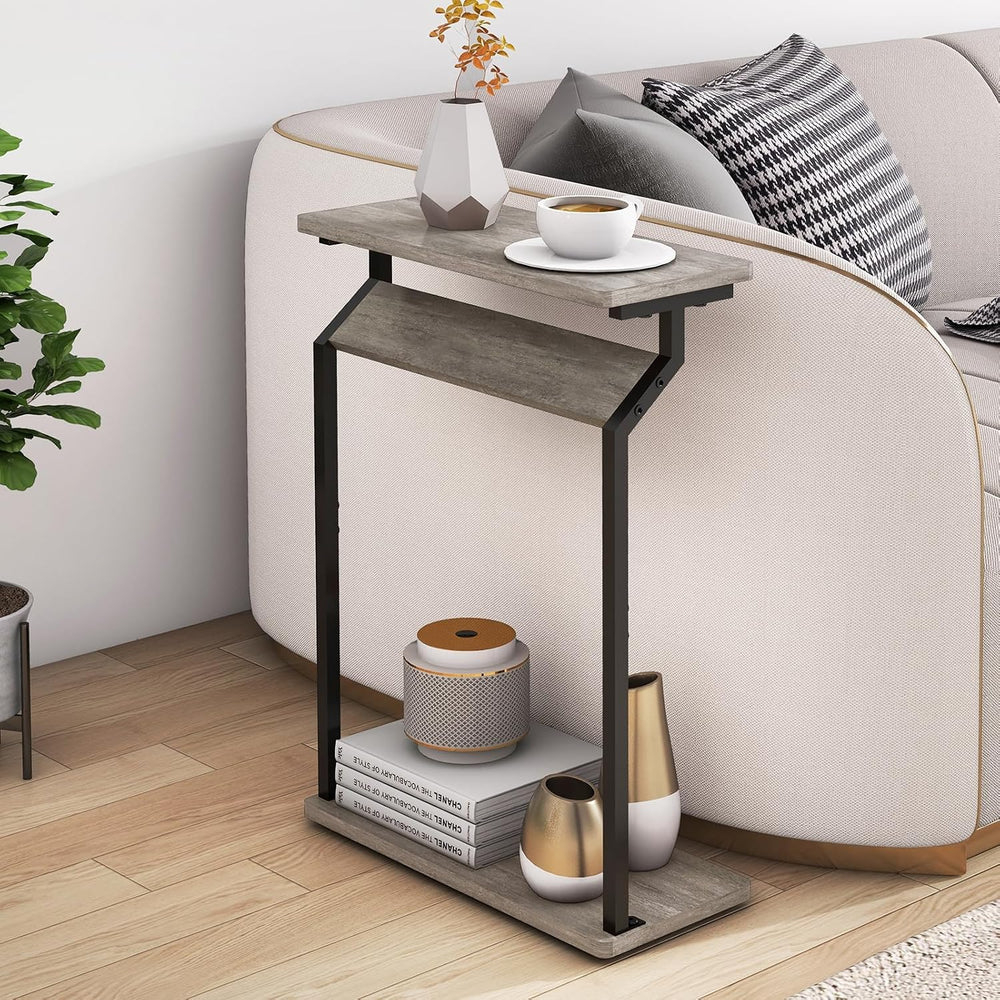 Livofloral Narrow Side Table for Small Spaces, 2-Tier Sofa Table, Grey