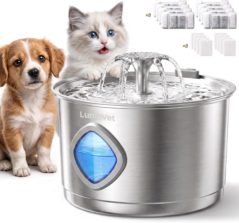 Cat Water Fountain Stainless Steel, 2.8L Quiet Dog Water Fountain