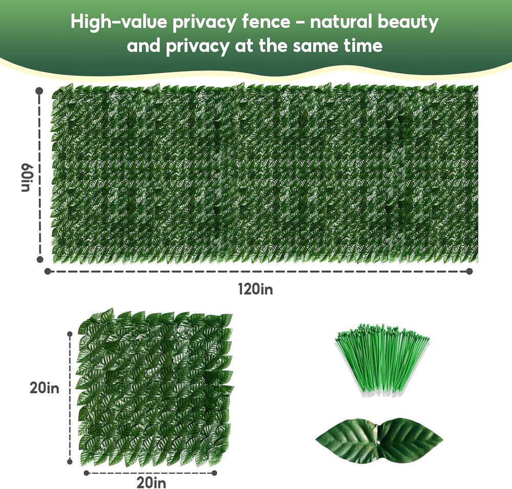 Artificial Ivy Privacy Fence Screen, 120x60 inch Faux Hedge Fence Panel Green...