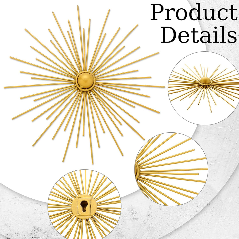 Barydat 6 Pcs Gold Sunburst Wall Decor Metal Bling Starbursts Wall Art