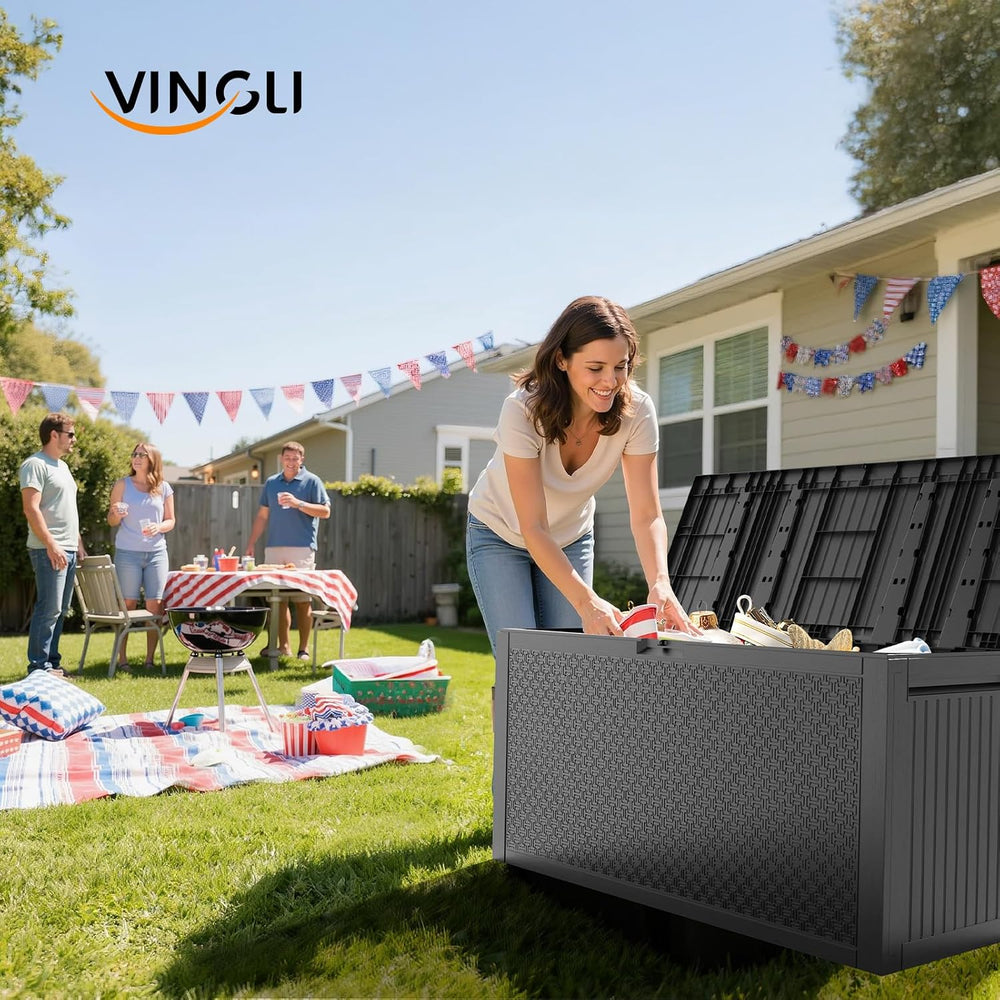 VINGLI 90 Gallon Lockable Durable Outdoor Storage Box, Black