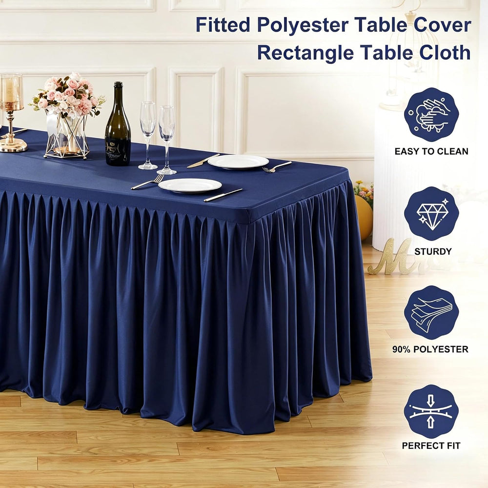 Wish Care 6 Pack Navy Blue Rectangle Table Clothes for 6 Foot Tables, Polyest...