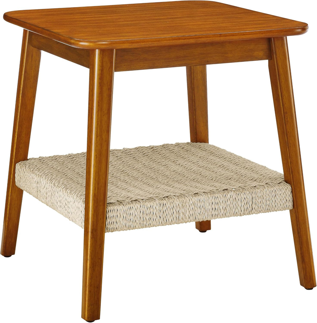 23" Handwoven Storage Corner End Table, Retro End Table with Stable Load-Bearing Design, Decorative Accent Table for Living Room Office, Walnut
