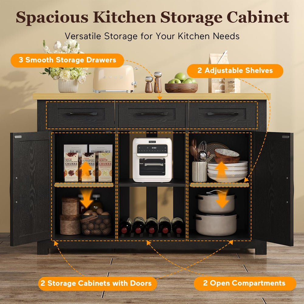 knoworld 47" Kitchen Island with Storage for Kitchen Dining Room, Black
