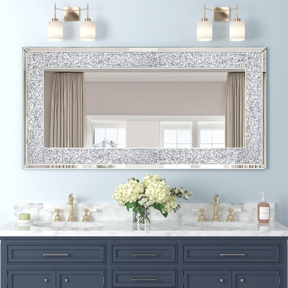 Crystal Crush Diamond Mirror 47x24inch Silver Rectangle Wall Mirror