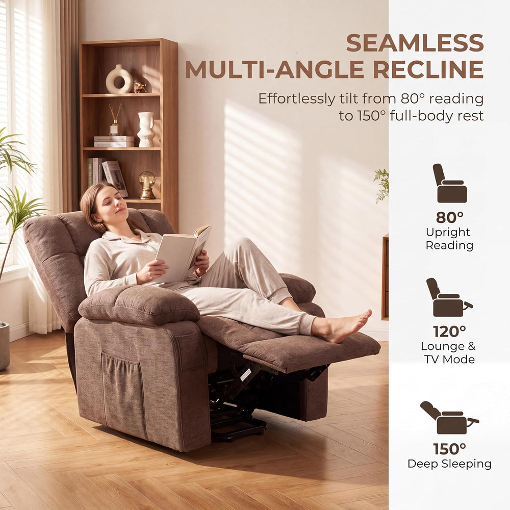 Electric Lift Heat Massage Recliner Chair with Side Pockets, Brown