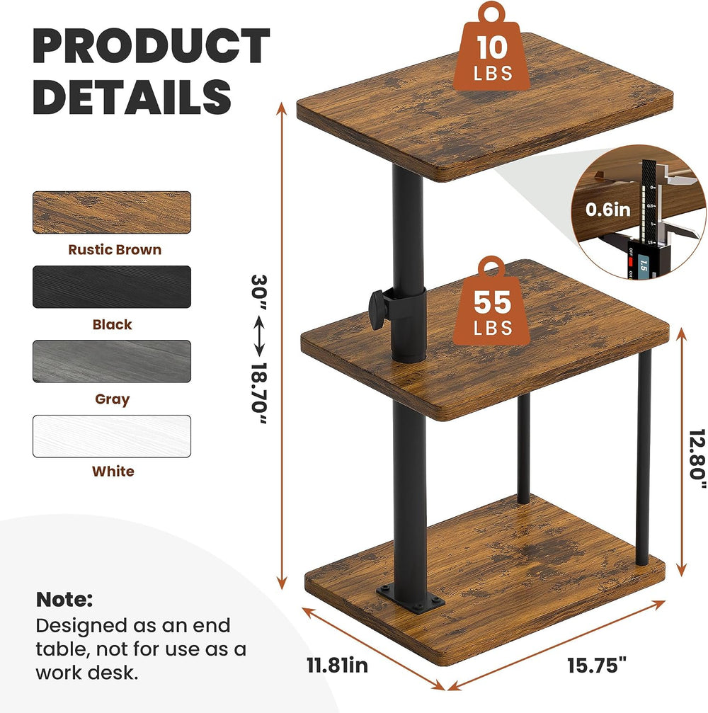 GRLEAF 360° Swivel End Table Adjustable Height Side Table, 3-Tier