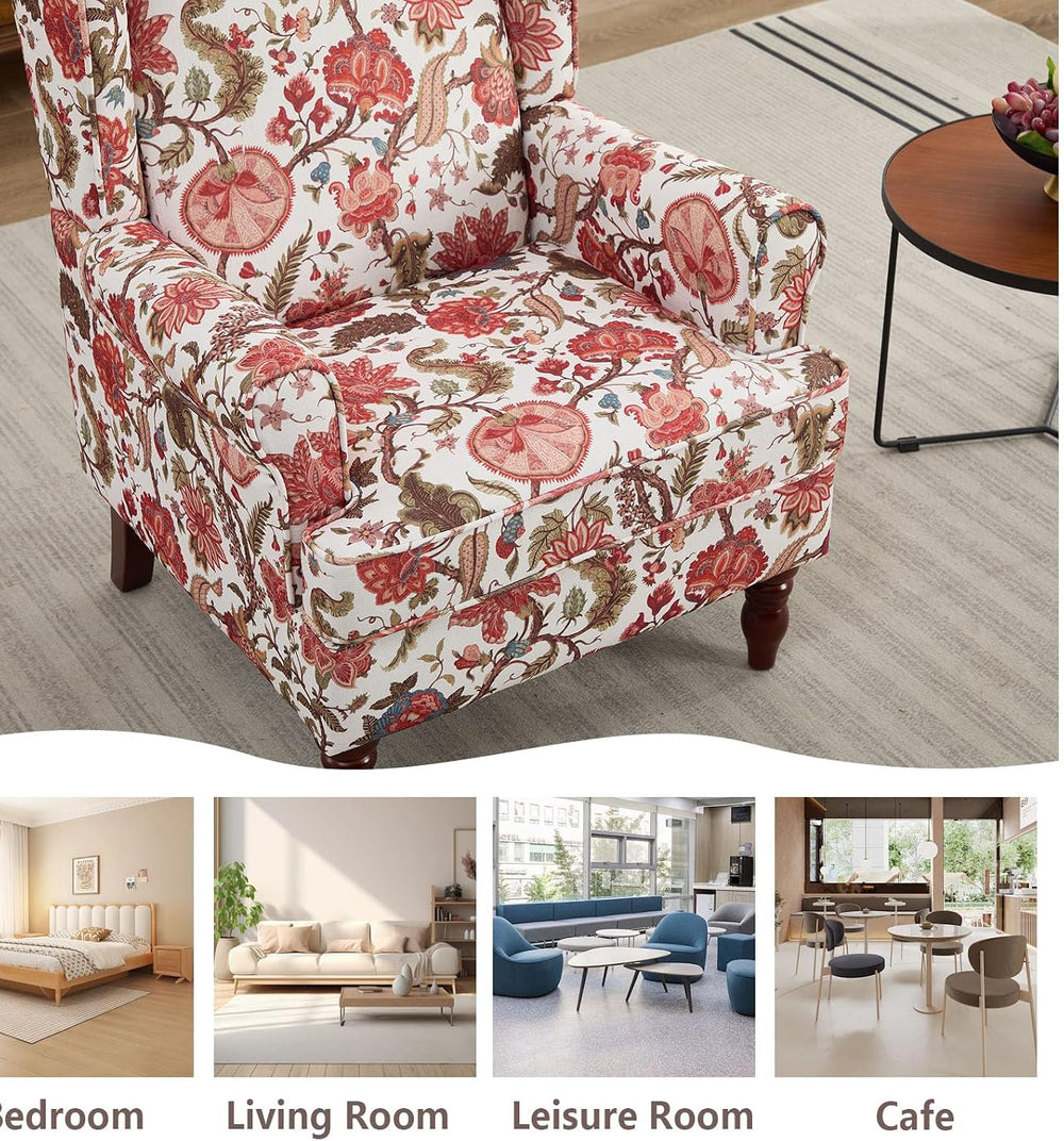 Anwick Modern Floral Accent Chair, Upholstered Armchair, Wingback Chair with ...