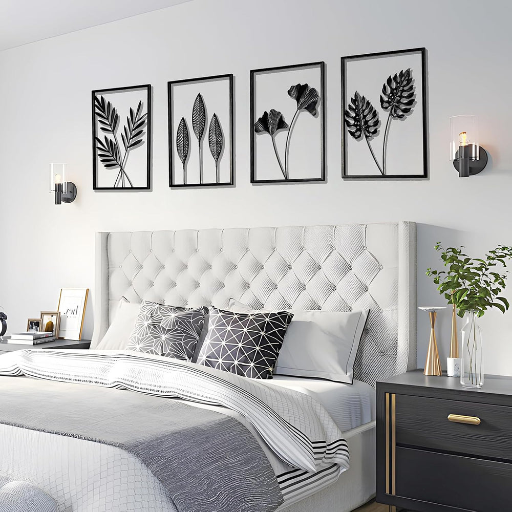 4 PCS Black Metal Wall Decor Framed with LED Lights, 16x11 Line DéCor