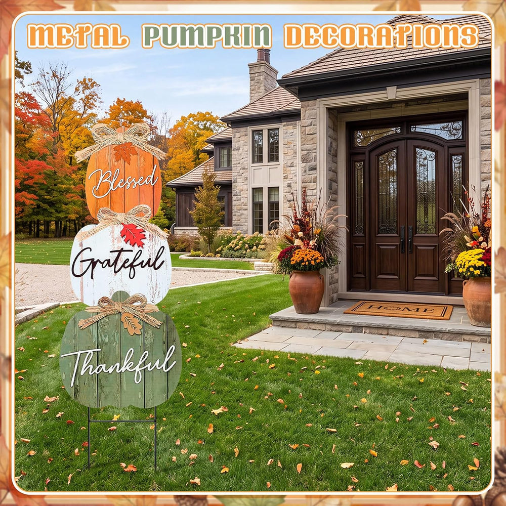 Weysat Fall Outdoor Decor Metal Pumpkin Yard Sign for Porch Lawn Garden