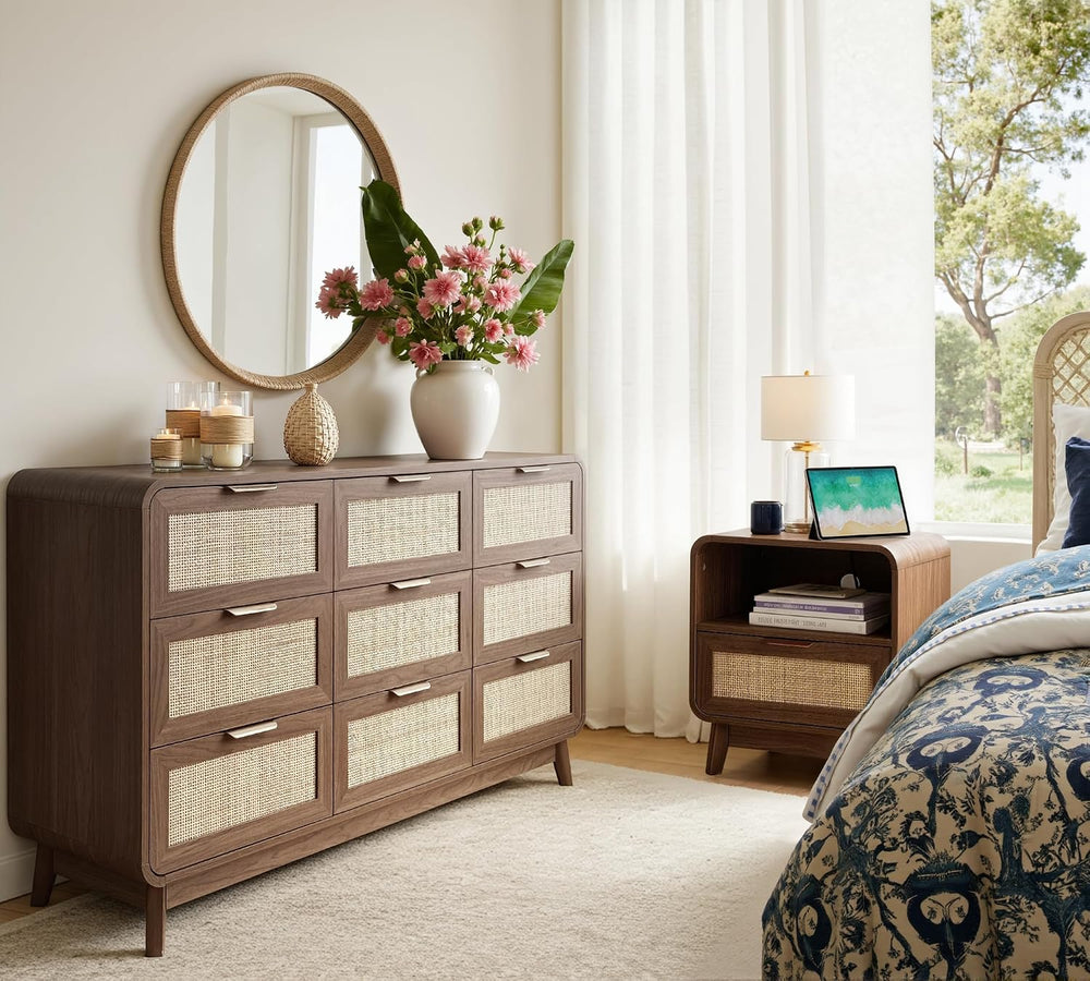 FORTUNETEC Dresser and Nightstand Sets, 3 Piece Bedroom Set, Walnut