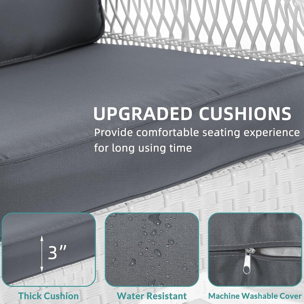MEETWARM Outdoor Wicker Patio Glider Set, Loveseat for 2 Person Porch Furnitu...
