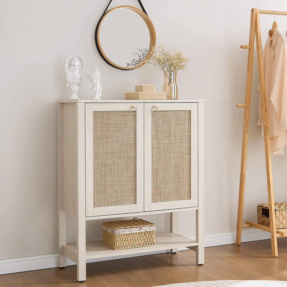 SICOTAS Rattan Shoe Cabinet with Storage, 5 Tier, White Cream Oak
