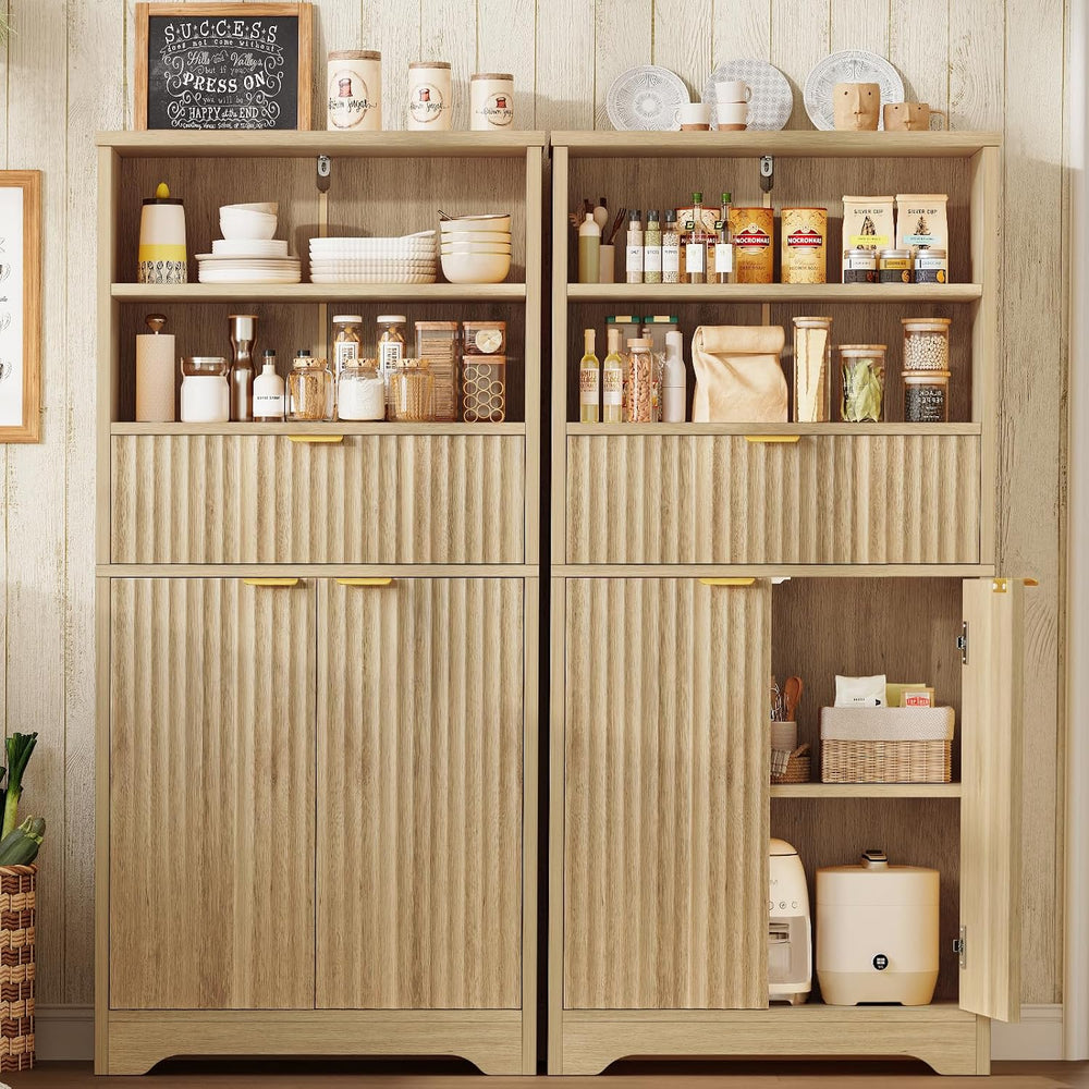 TEENFON Tall Storage Cabinet with Adjustable Shelf & Drawer, Fluted Cabin...