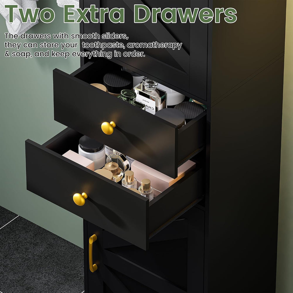 Tall Bathroom Storage Cabinet with 2 Drawers, Farmhouse Narrow Storage Cabine...