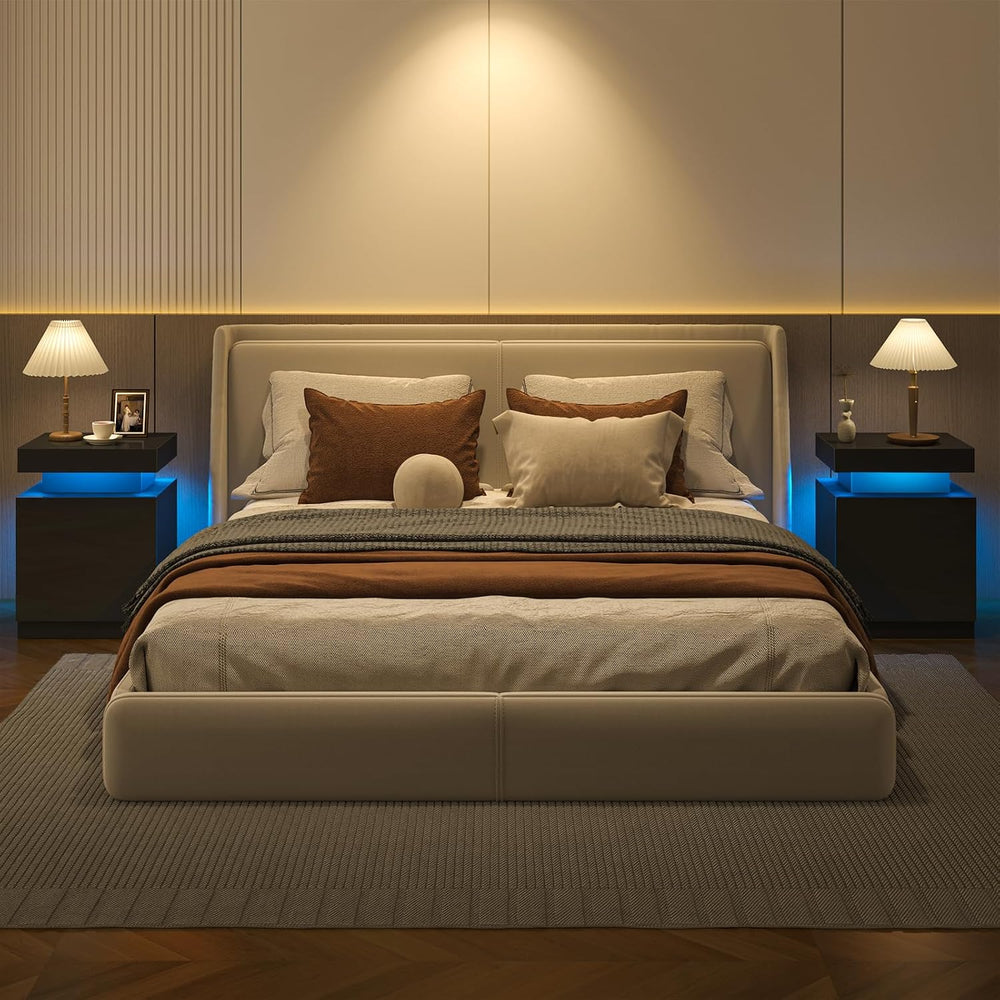 Nightstands Set of 2, 17.7 Inches LED Night Stand Set 2 with Power Outlets, B...