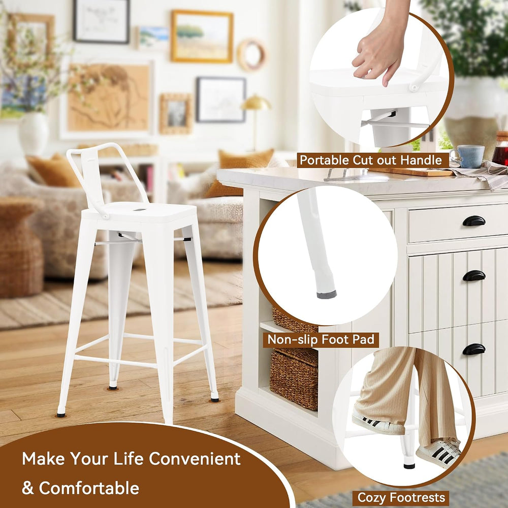 Changjie Furniture Metal Barstools Set of 4 Industrial Bar Stools with Backs,...