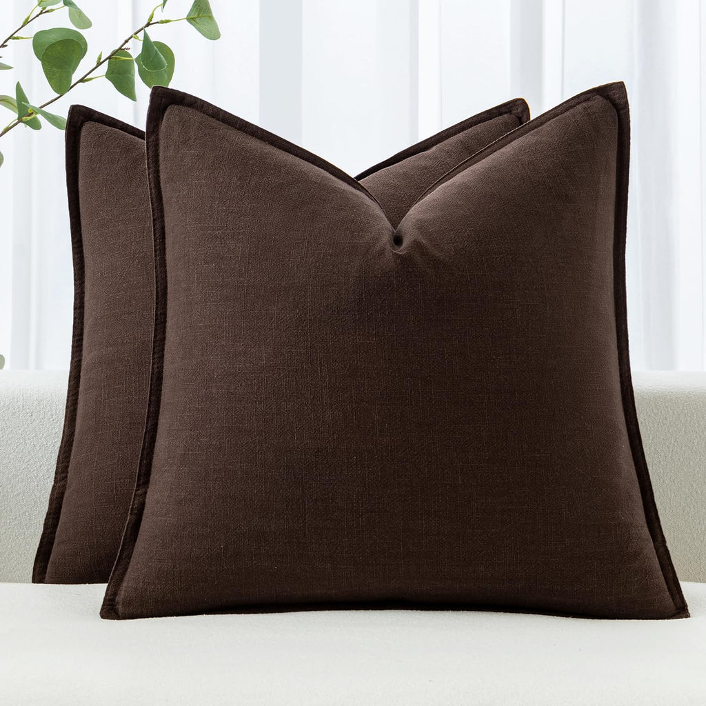 MIULEE Decorative Linen Euro Sham Pillow Covers 26x26 Dark Brown
