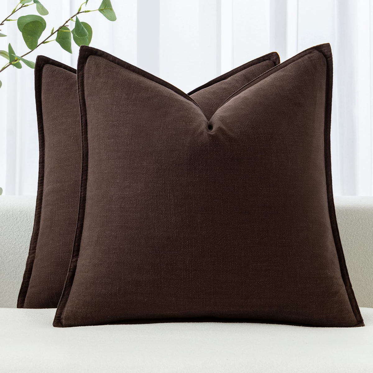 MIULEE Decorative Linen Euro Sham Pillow Covers 26x26 Dark Brown