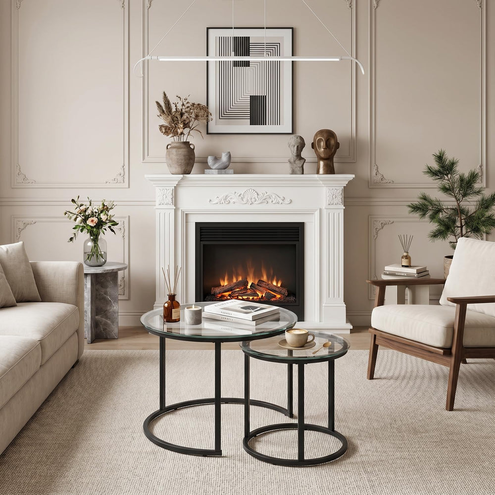 Round Nesting Coffee Table Set of 2, Modern Nesting Tables, Minimalist Stacki...