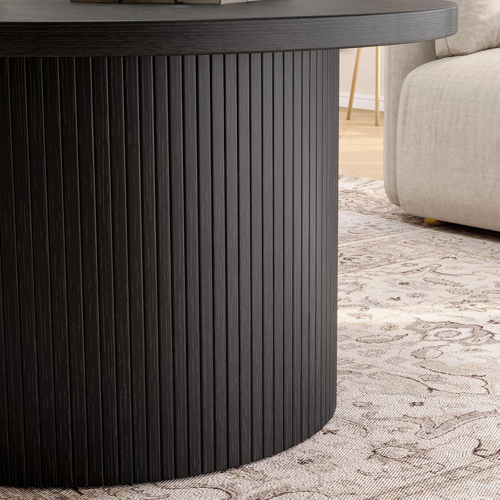 ONBRILL 31.5" Round Coffee Table, Tambour Design, Black