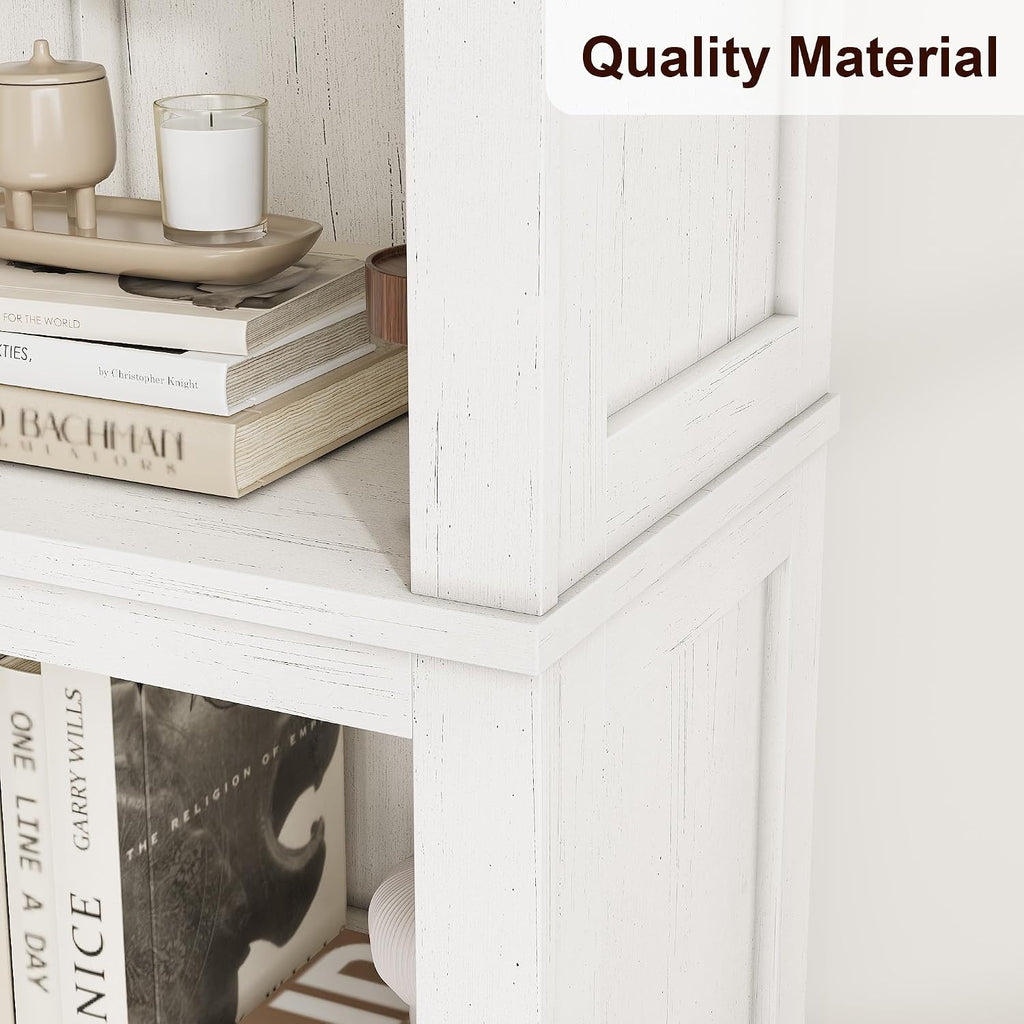 71" Tall Bookshelf, Farmhouse Bookcase with Adjustable Shelves