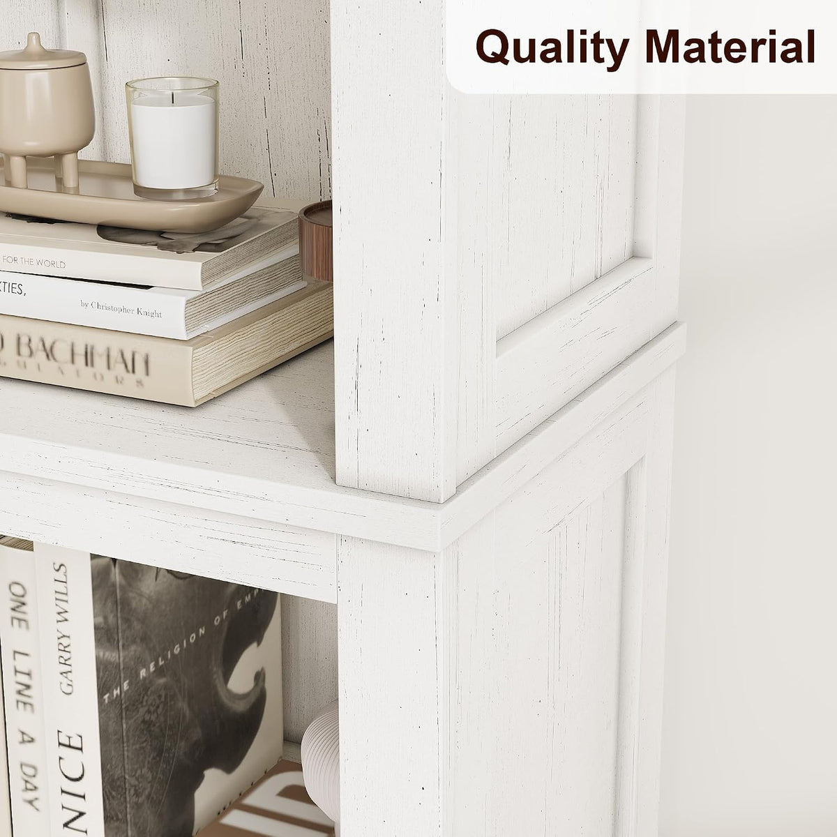 71" Tall Bookshelf, Farmhouse Bookcase with Adjustable Shelves