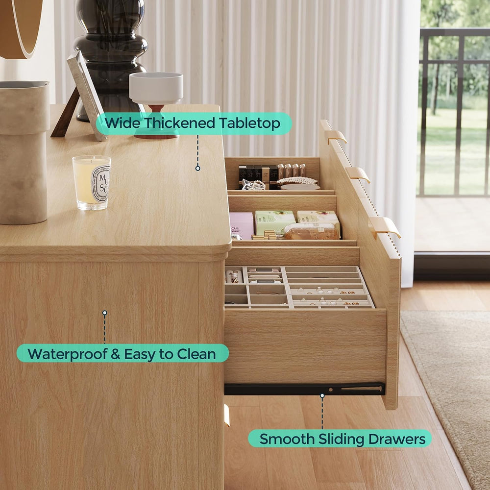 LINSY HOME Fluted Dresser for Bedroom with 9 Drawers, 58" Wide Mid Centu...