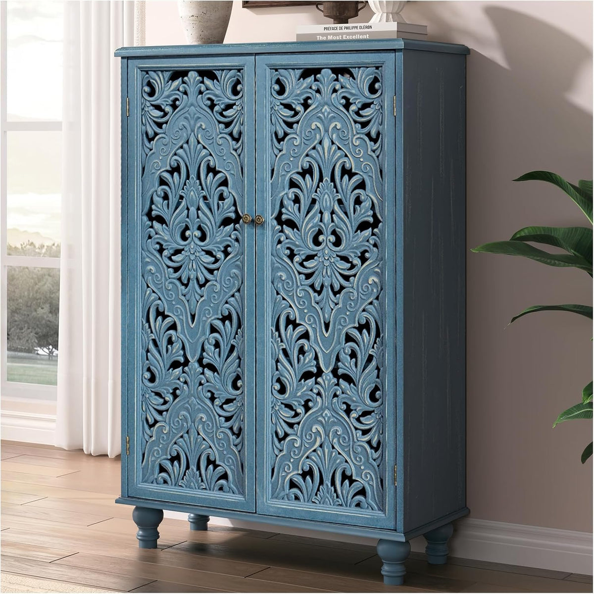 JOINICE 47" Tall Accent Cabinet with Doors & Storage for Living Room,Blue