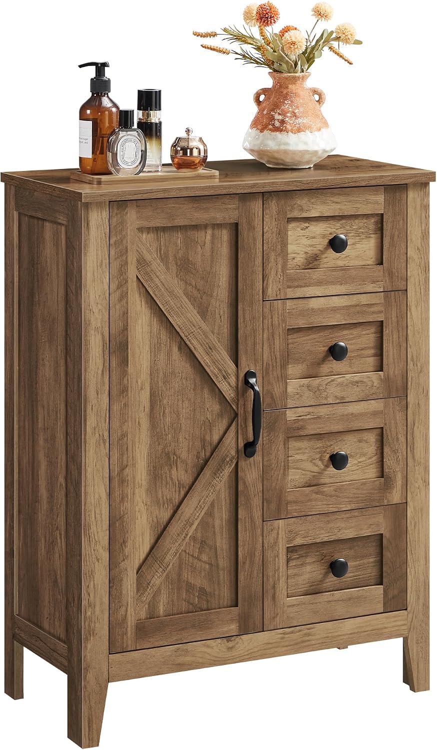 VASAGLE Farmhouse Storage Cabinet with Door, 4 Drawers, Adjustable Shelves