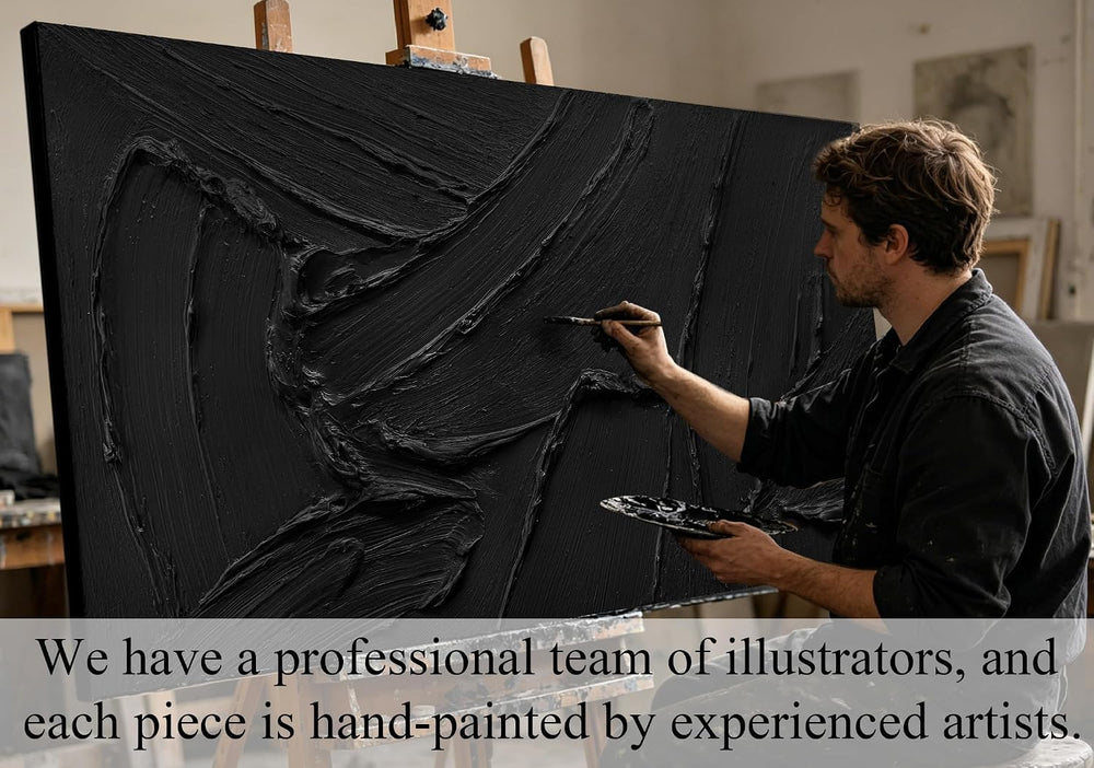 MXUNYZ Black Abstract Canvas Art, Hand Painted 3D Thick Texture Painting