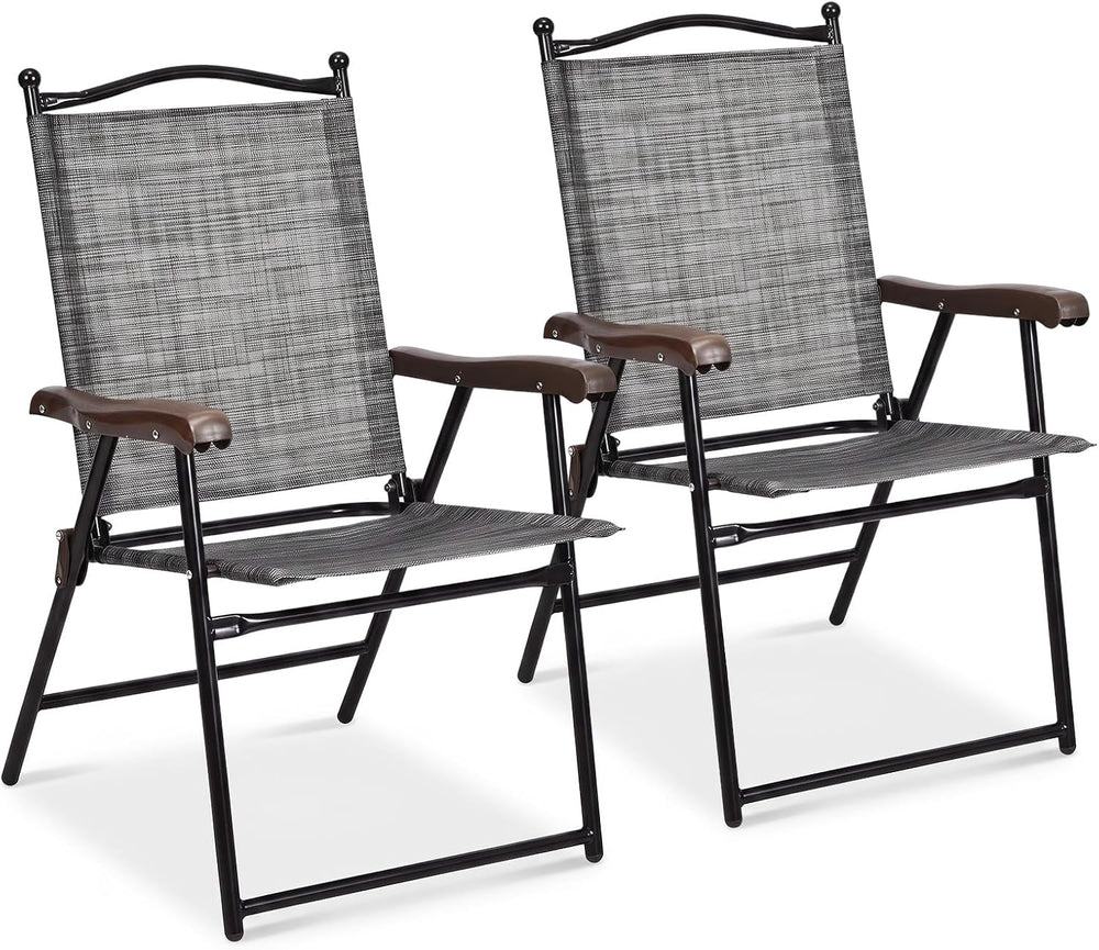GIANTEX Set of 2 Patio Folding Chairs, Outdoor Folding Lawn Chairs, Grey