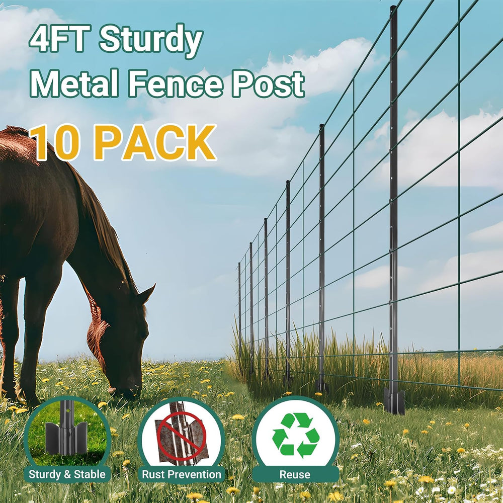 Metal Fence Posts 4 FT, 10 Packs Green Heavy Duty U Posts
