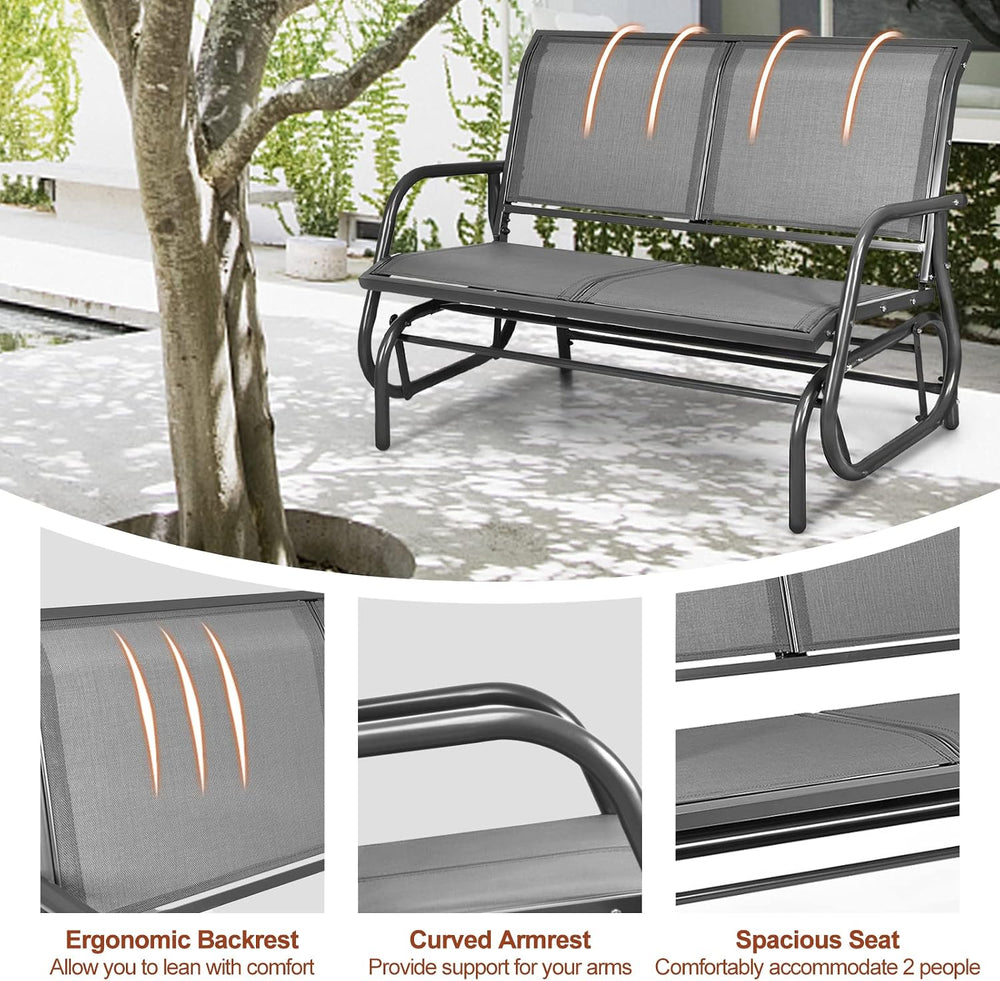 Tangkula 2 Person Patio Glider, Outdoor Swing Bench, Rocker Glider Loveseat C...