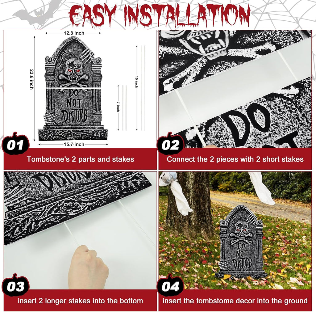 24" Extra Large Tombstones for Graveyard Halloween Decorations Outdoor 6pcs