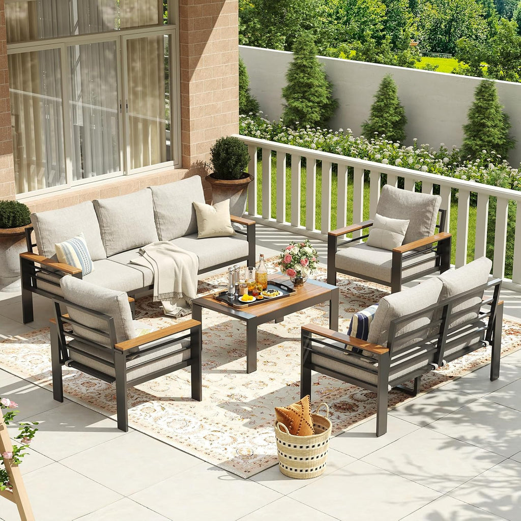 Aoxun Aluminum Patio Furniture Set 7 Seats, Grey
