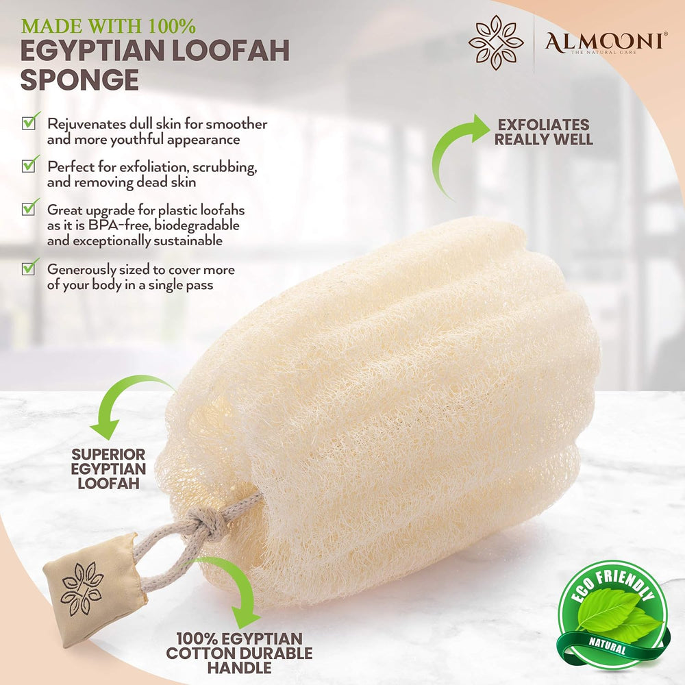 Premium Natural Egyptian Shower Loofah Sponge and Facial Loofahs, Large Exfol...