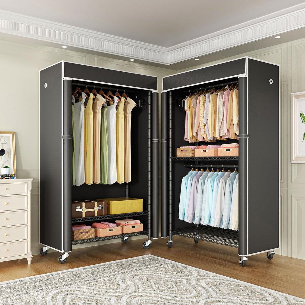 FUTASSI Clothing Rack with Cover, P1C Rolling Closets with Wheels