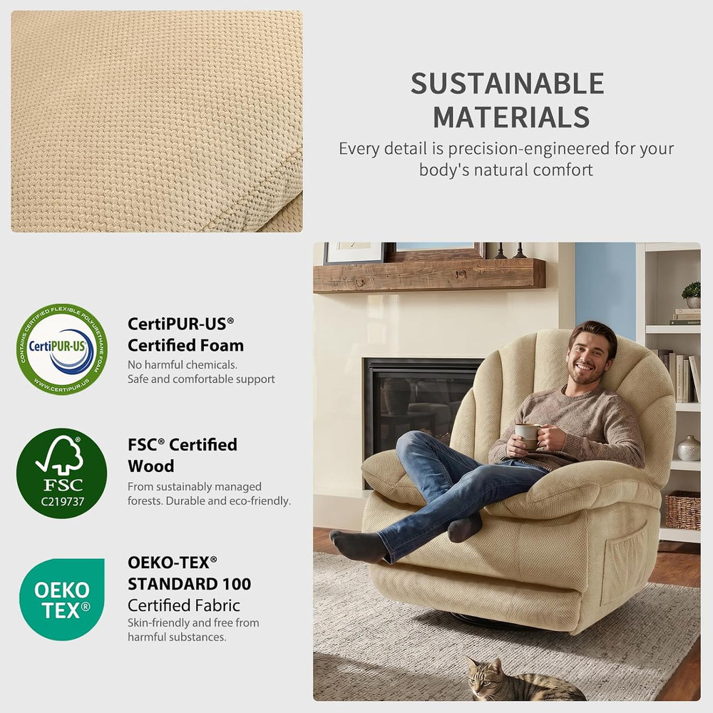 EONIX Dual Motor Power Swivel Rocker Recliner, Plush, Beige